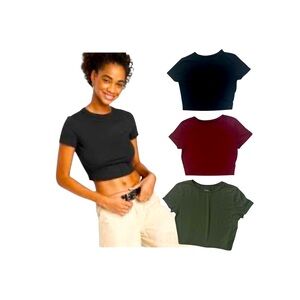 Wild Fable Set of Three Cropped T-Shirts - Black, Burgundy, and Olive
